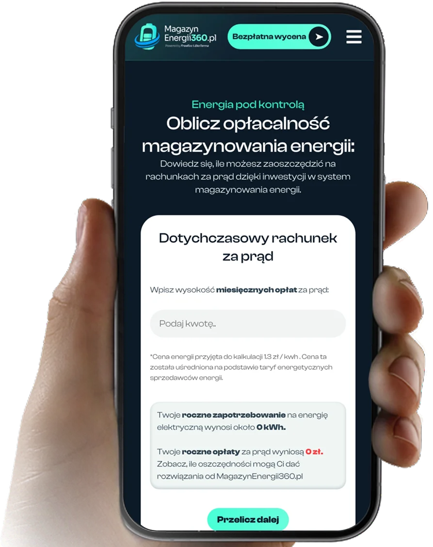 Kalkulator opłacalności Magazyn energii widoczny na ekranie smartfona