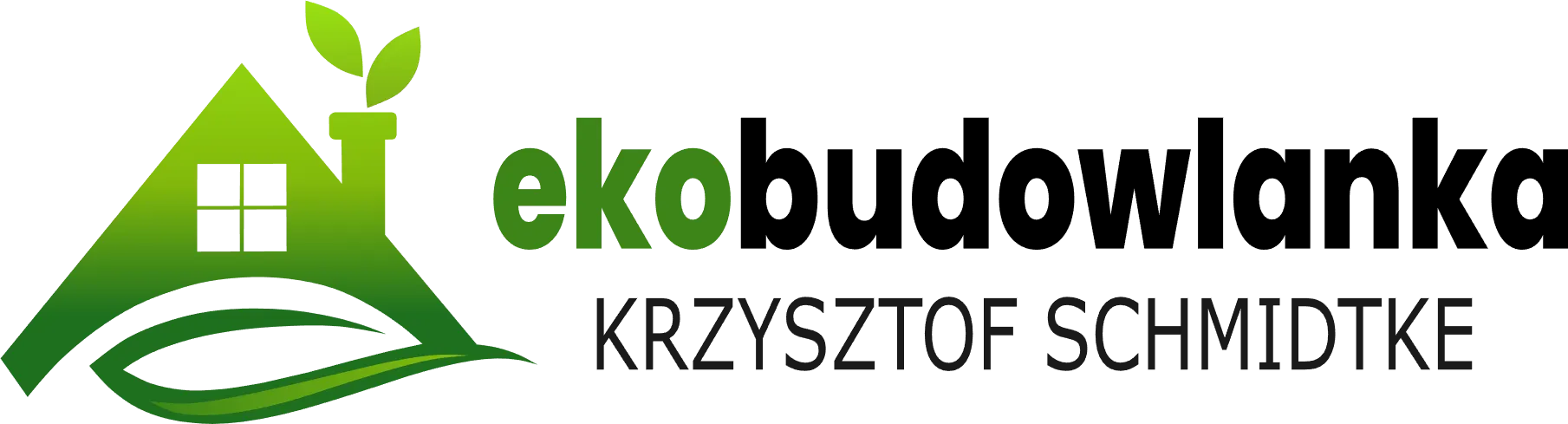 Zielone logo z sylwetką domu z liśćmi
